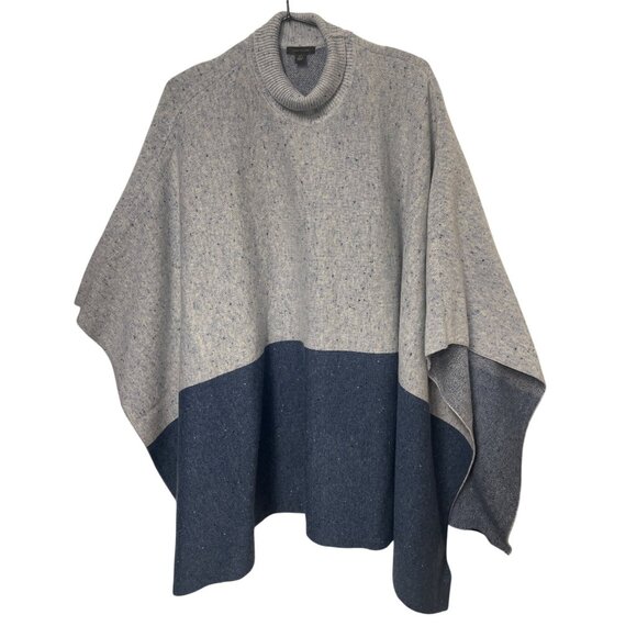 Ann Taylor Colorblock Poncho Sweater M/L Blue & Gray Wool Blend Knit - Picture 1 of 4